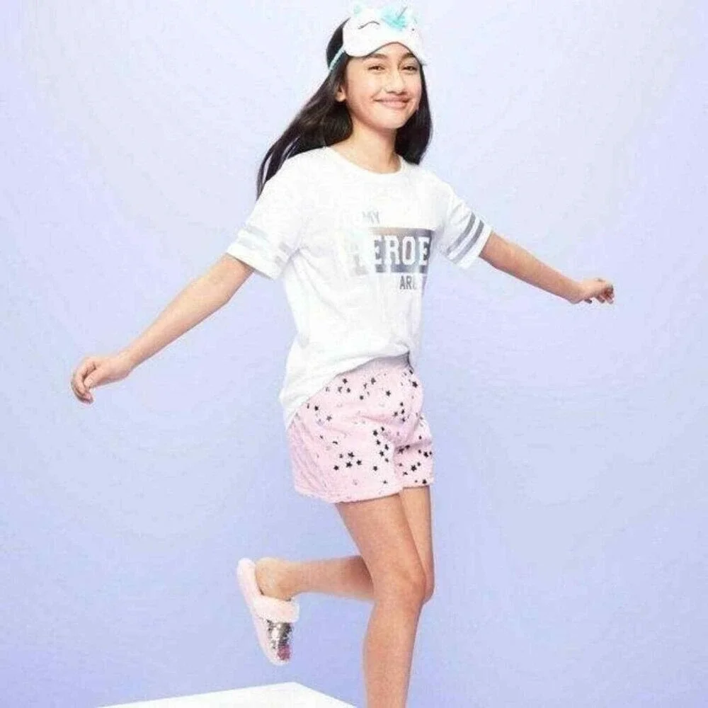More Than Magic Pajama Shorts Girls 14 16 Pink Silver Star Soft Sleep NWT